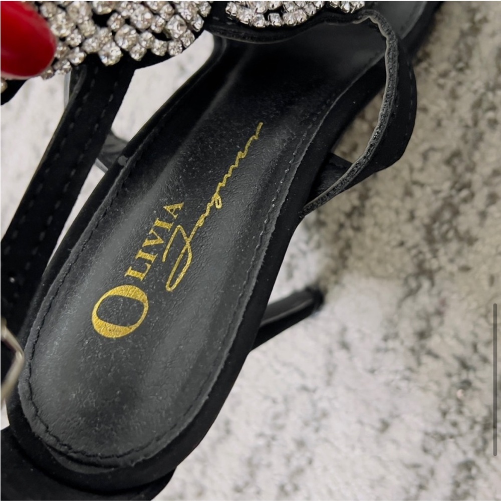 Olivia Black Buckle Rhinestone Diamond Heels - Picture 7 of 12